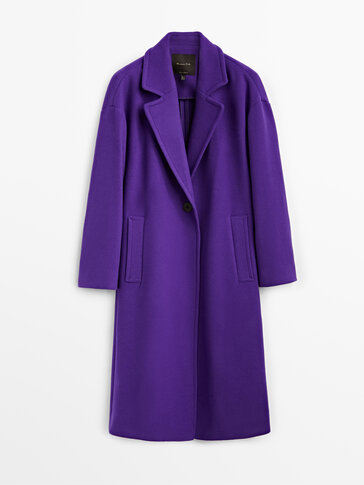 Фиолетовое шерстяное пальто с застежкой на одну пуговицу