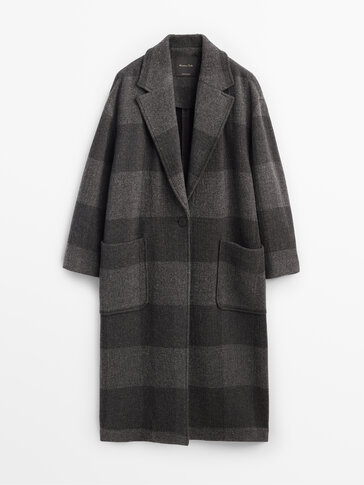 Manteau gris à carreaux en laine