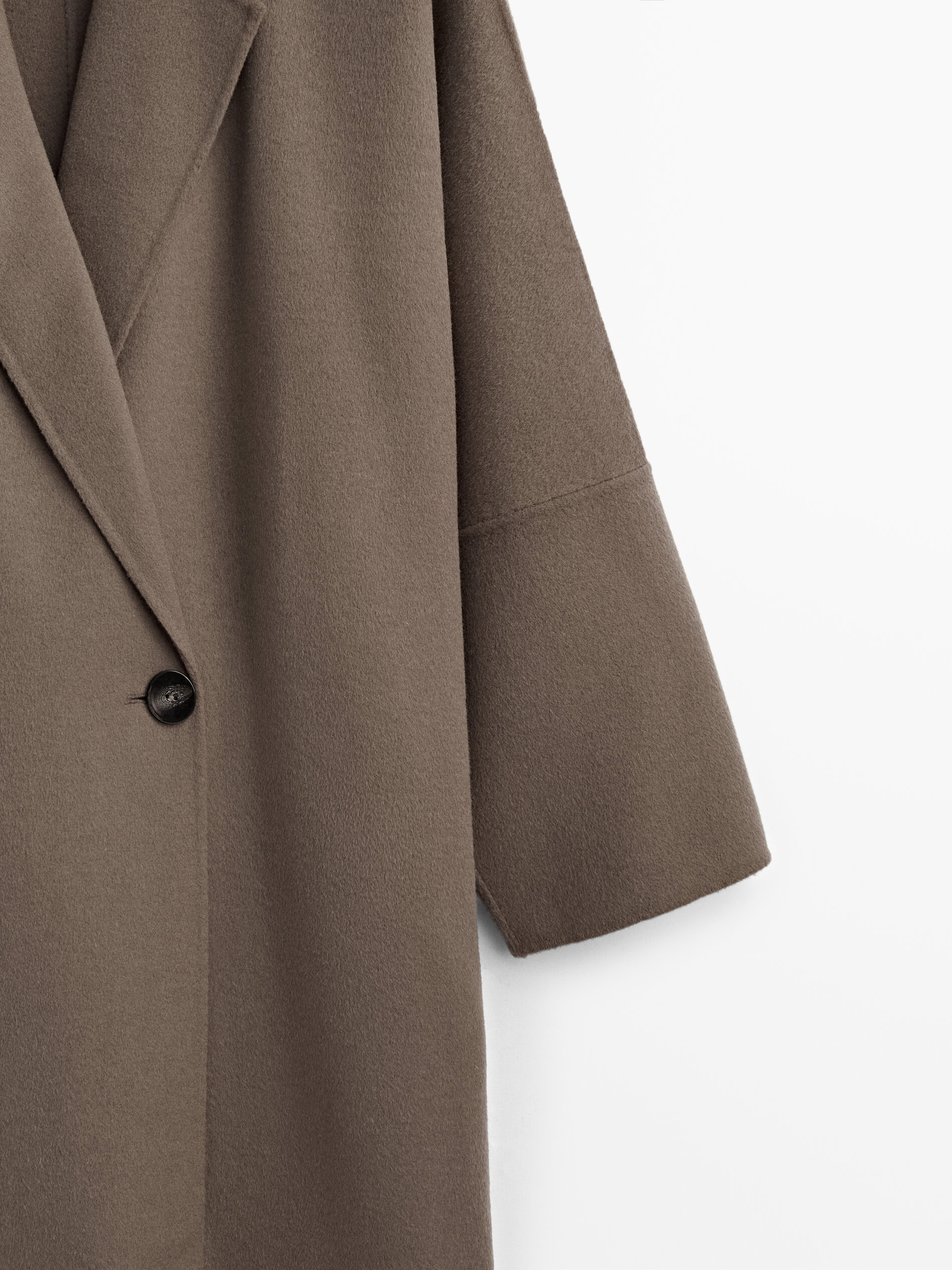 Massimo Dutti - - Long Wool Blend Double-Breasted Coat - Mole Brown - L