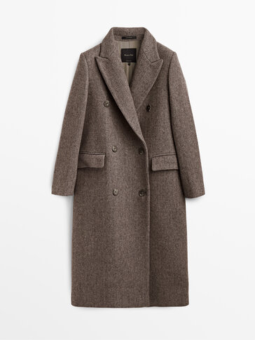 Lang muldvarpebrun frakke i uld