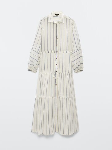Langes Kleid aus Baumwolle mit Streifen