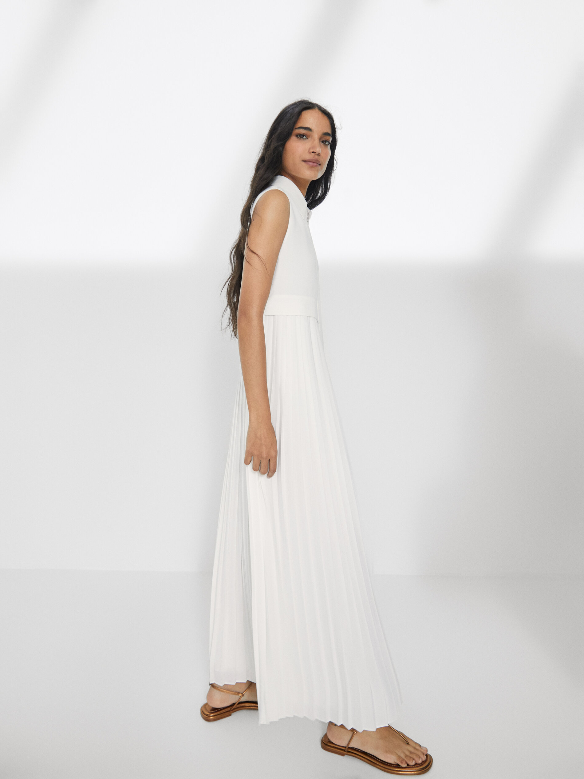 Massimo dutti white pleated dress Clearance