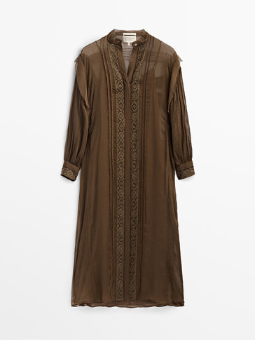 فستان من الحرير 100% مع تطريز إصدار محدود