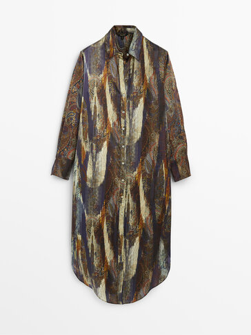 Oversized skjortekjole i 100 % silke med paisleymønster