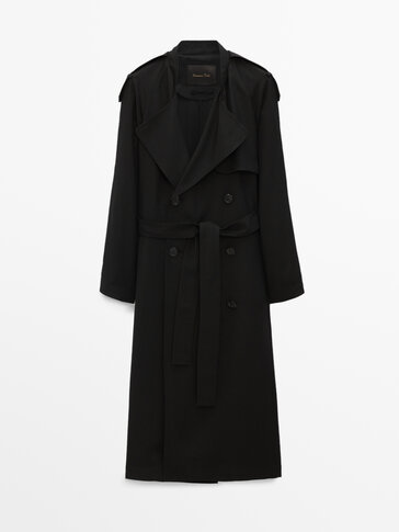 Loose-fitting black trench coat