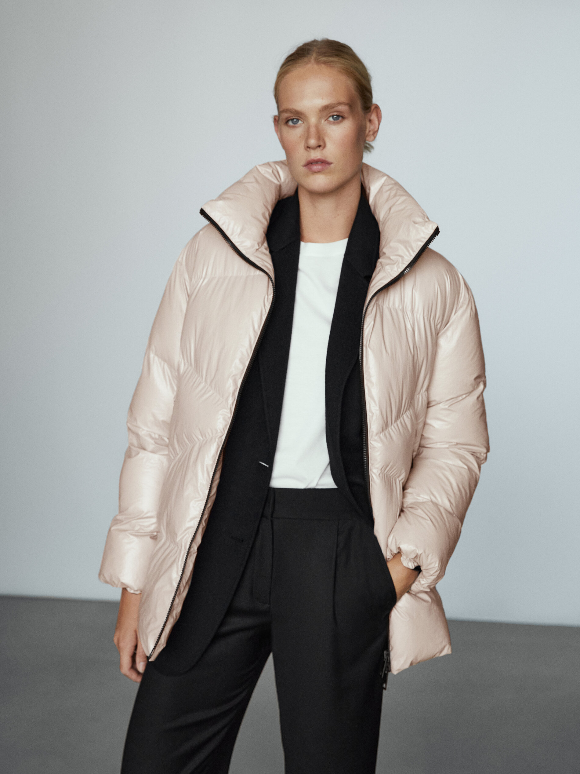 massimo dutti laminated puffer jacket