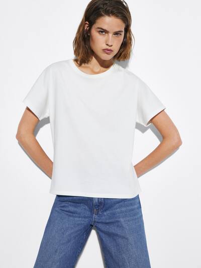 마시모두띠 반팔티 Massimo Dutti Plain cotton t-shirt,CREAM