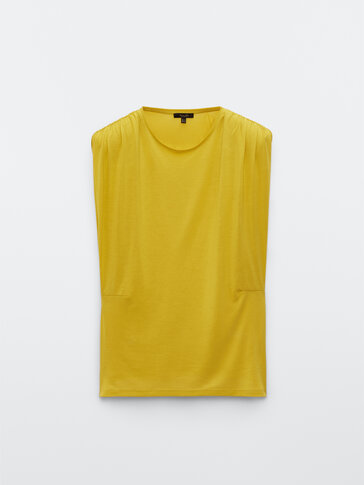 Lyocell top with gathered shoulders