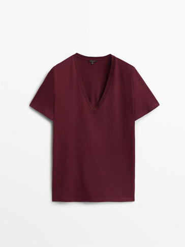 V-neck loose-fitting cotton T-shirt