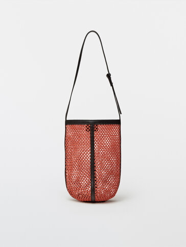 Nappa leather mesh detail bucket bag