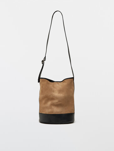 Split suede and nappa leather bucket bag