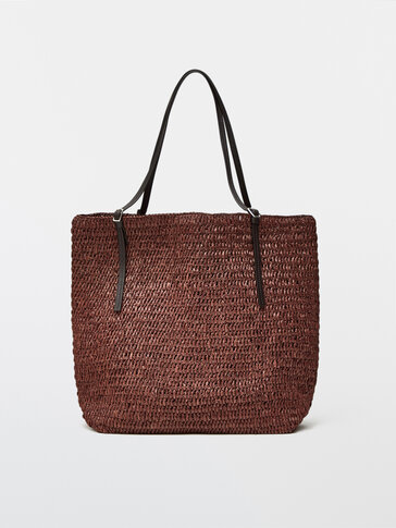 Raffia tote bag with leather handles