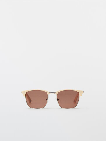 Солнцезащитные очки в квадратной оправе кремового цвета