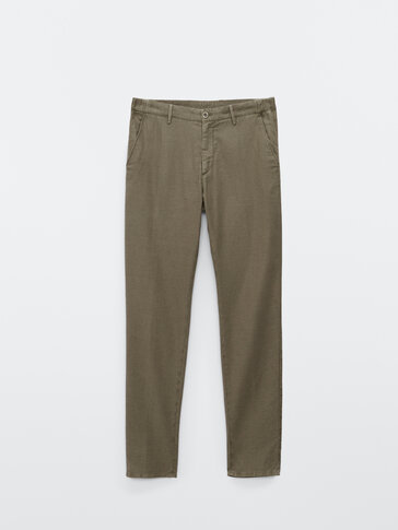 Jogging fit cotton linen textured trousers