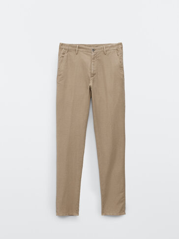 Jogging fit cotton linen textured trousers