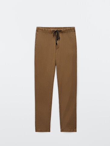 Striped cotton and linen jogging fit trousers