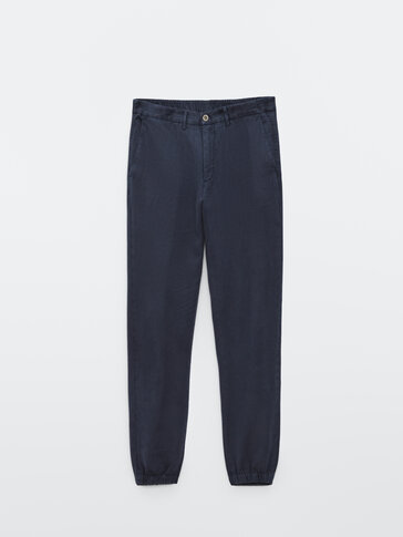 Jogging-fit linen and cotton trousers