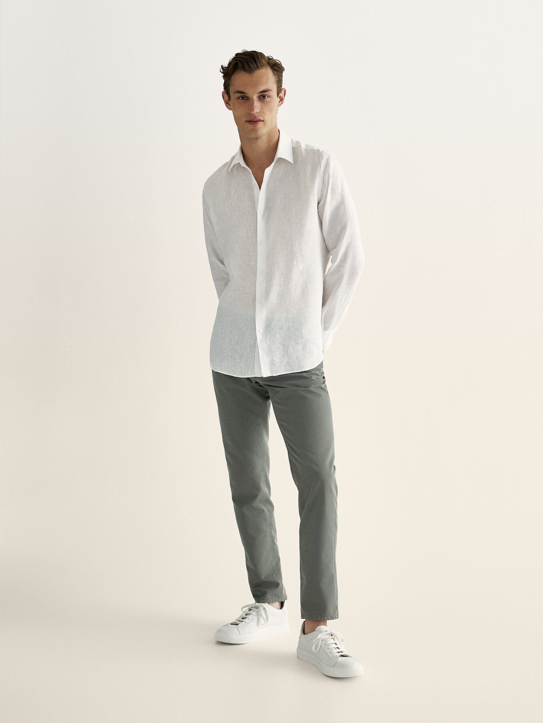 linen casual fit denim-effect trousers 