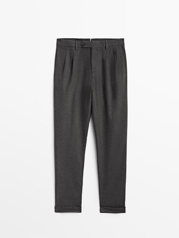 Chino-bukser med folder i uld/bomuld
