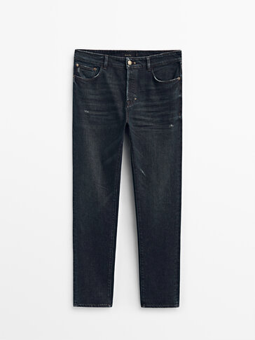 Зауженные джинсы темного каменно-серого цвета