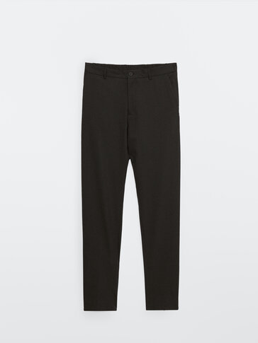 Schwarze Slim-Fit-Hose aus Wolle mit Strukturmuster