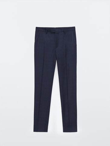 Slim fit check 100% wool trousers
