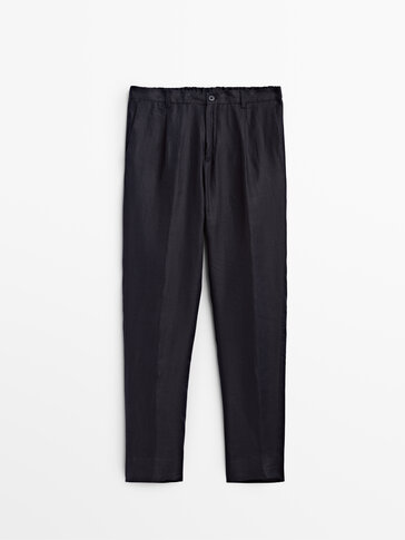 Pantaloni straight fit in lino
