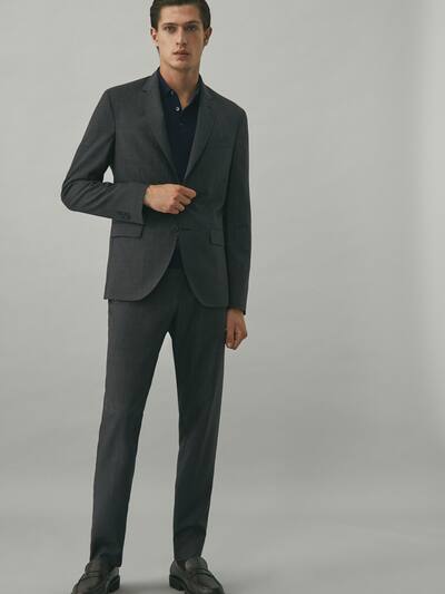 마시모두띠 팬츠 Massimo Dutti 100% wool check trousers,CHARCOAL