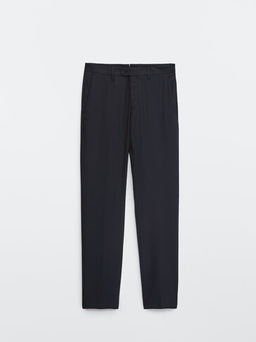 Wool navy blue check texture trousers