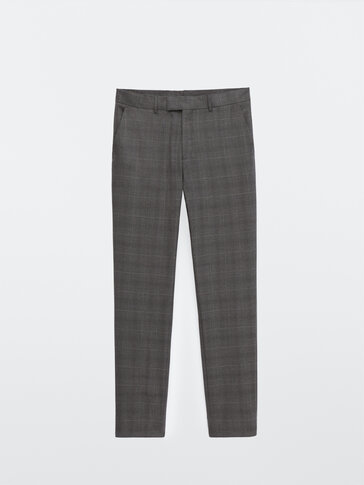 Slim fit check 100% wool trousers