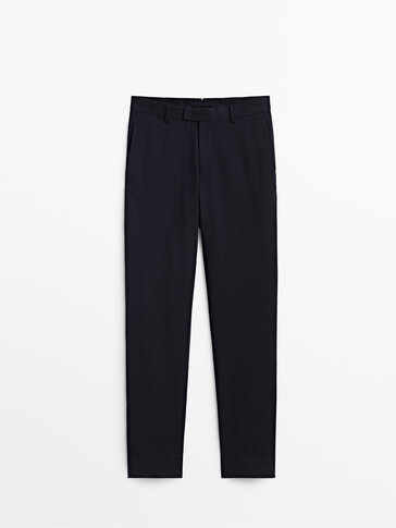 Navy blue wool flannel suit trousers
