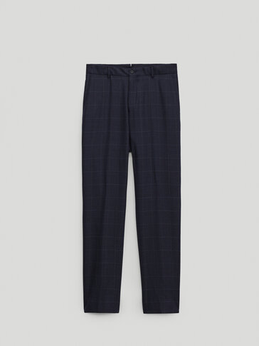 120's wool slim fit check trousers