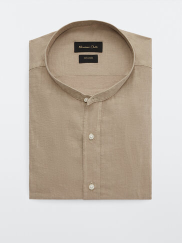 قميص بياقة ماو من الكتان 100% قصة ضيقة