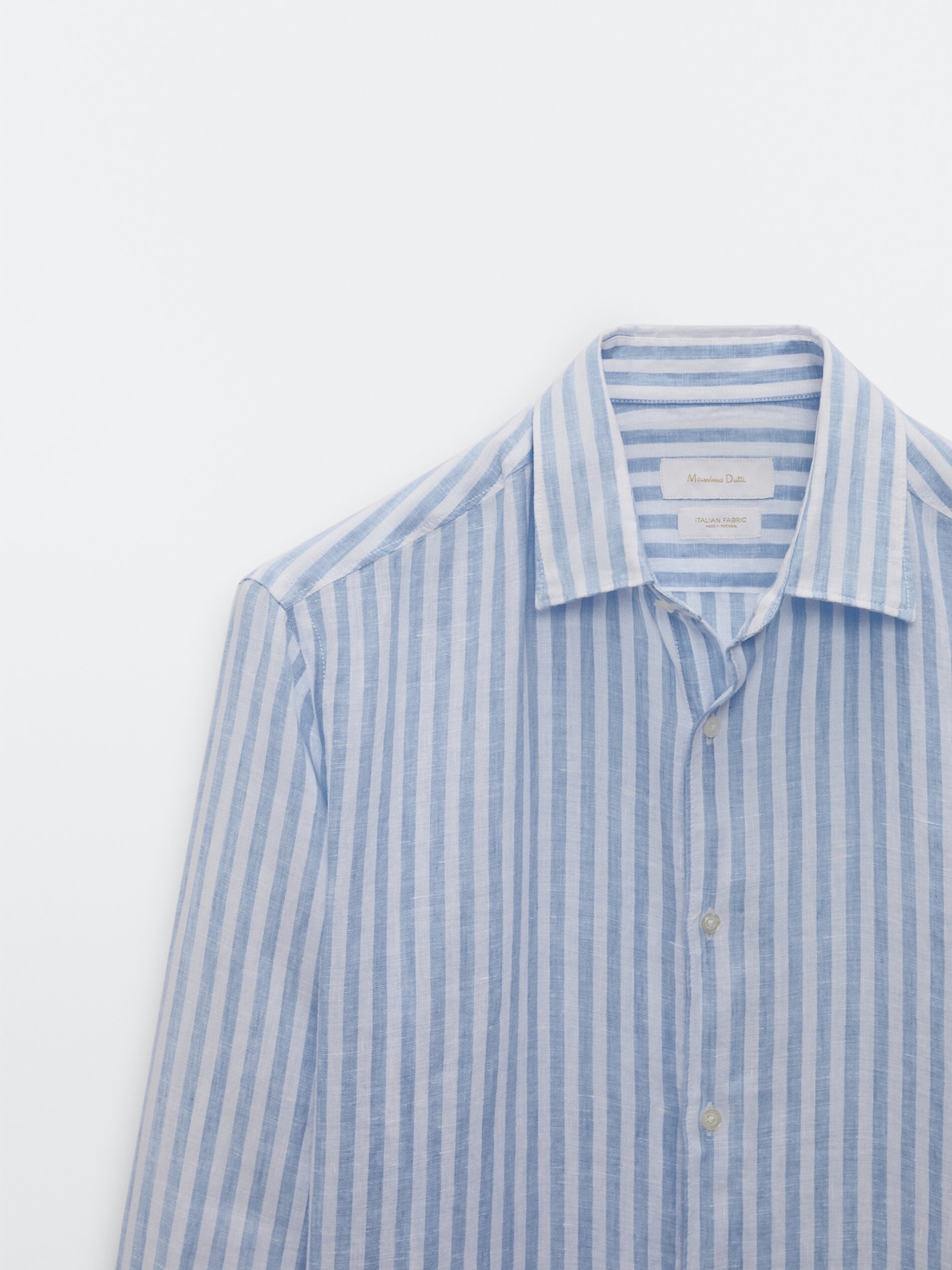 Рубашка облегающего кроя изо льна в полоску НЕБЕСНО-ГОЛУБОЙ Massimo Dutti