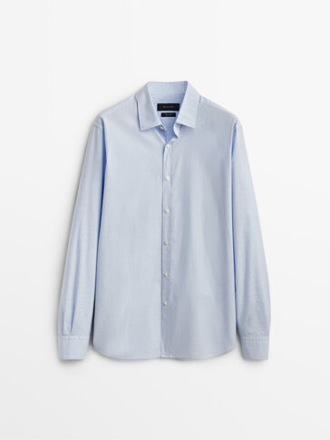 Slim-fit cotton check-texture shirt