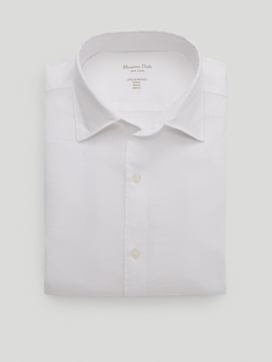 БЕЛЫЙ Рубашка облегающего кроя из 100% крашеного льна Massimo Dutti