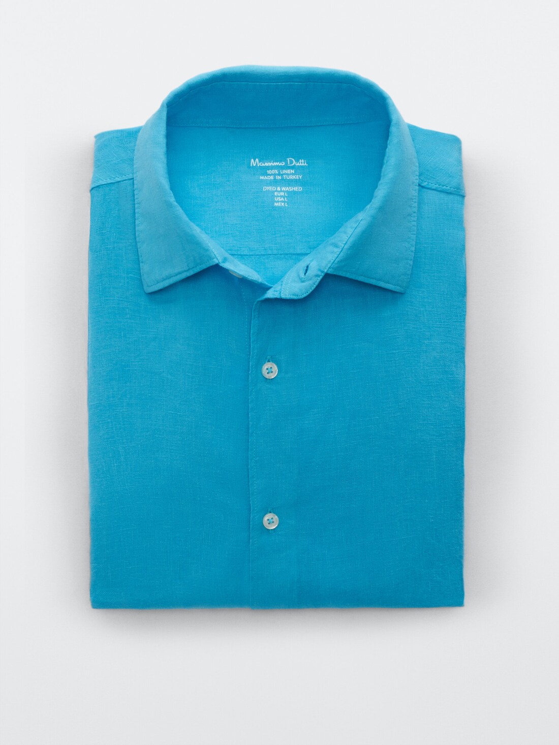 БИРЮЗОВЫЙ Рубашка облегающего кроя из 100% крашеного льна Massimo Dutti