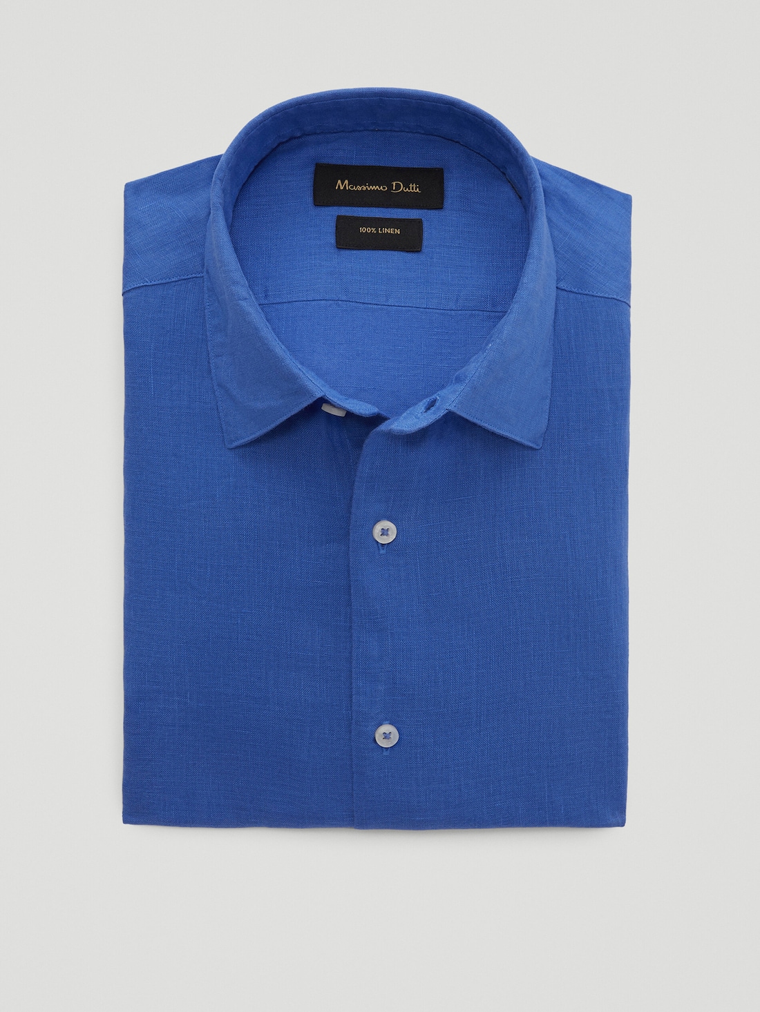 СВЕТЛО-СИНИЙ Рубашка облегающего кроя из 100% крашеного льна Massimo Dutti