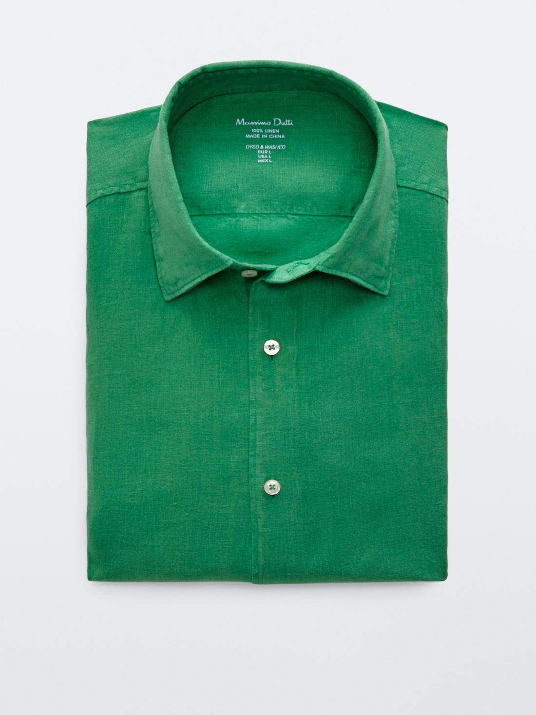 МЯТНЫЙ Рубашка облегающего кроя из 100% крашеного льна Massimo Dutti