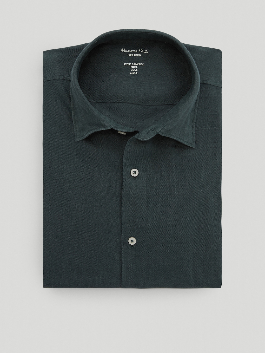 БУТЫЛОЧНО-ЗЕЛЕНЫЙ Рубашка облегающего кроя из 100% крашеного льна Massimo Dutti