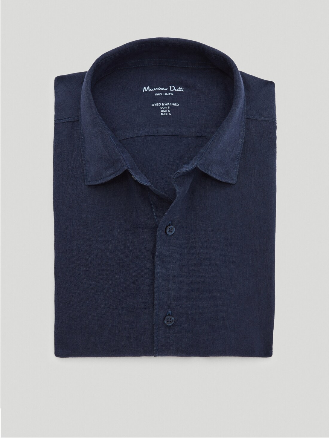 ТЕМНО-СИНИЙ Рубашка облегающего кроя из 100% крашеного льна Massimo Dutti