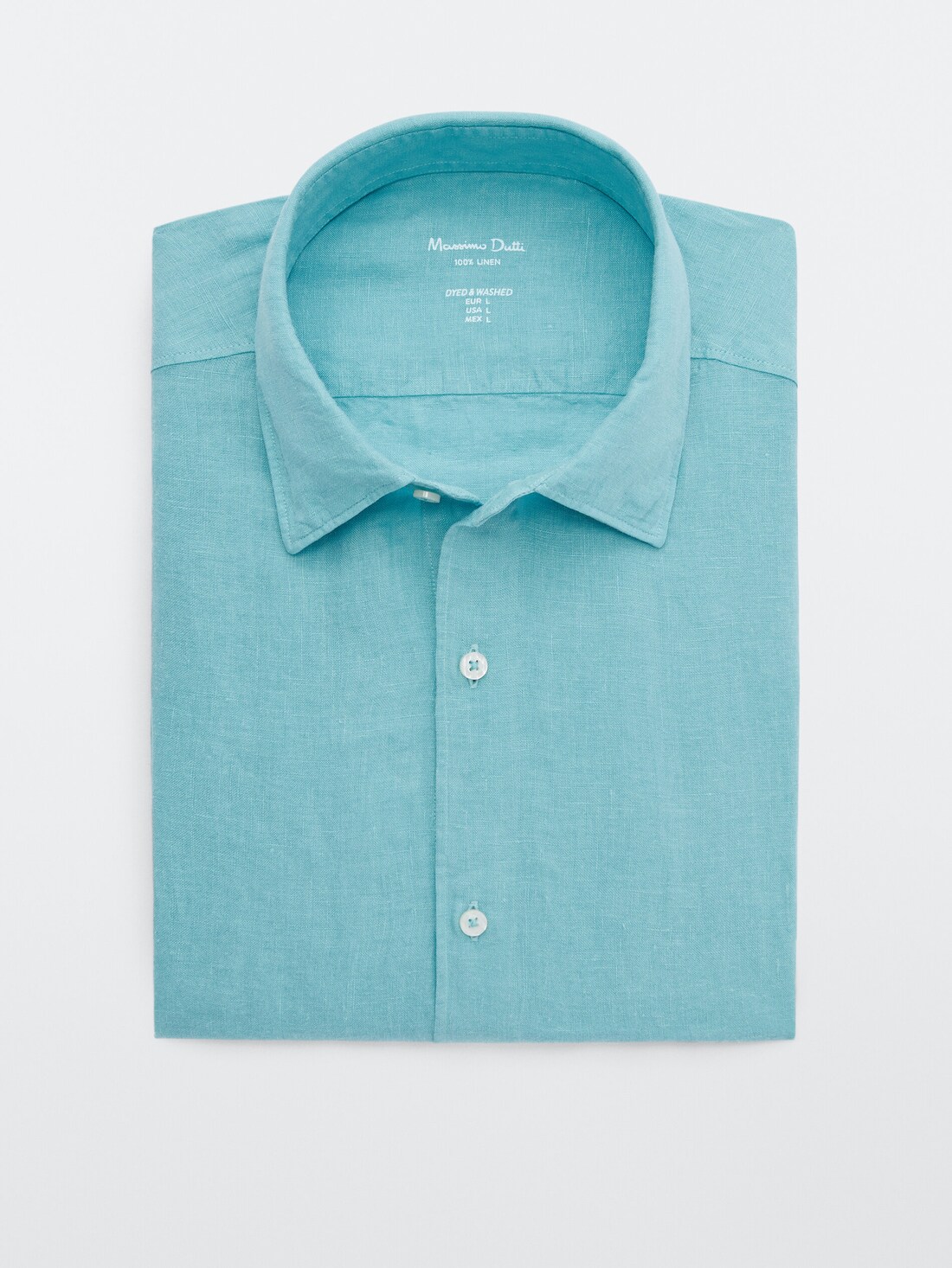 ВОДЯНИСТО-ЗЕЛЕНЫЙ Рубашка облегающего кроя из 100% крашеного льна Massimo Dutti