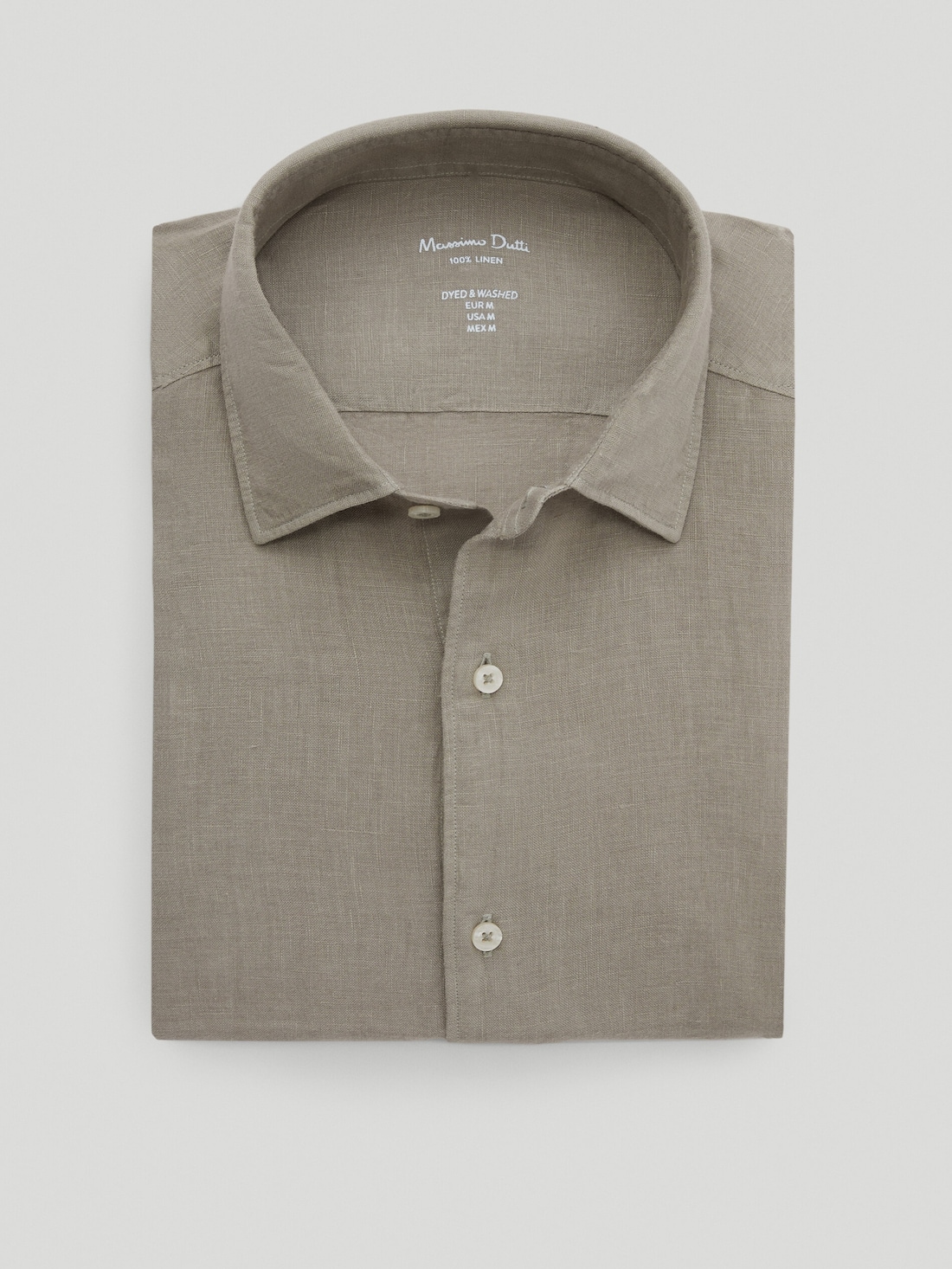 КРОТОВО-КОРИЧНЕВЫЙ Рубашка облегающего кроя из 100% крашеного льна Massimo Dutti
