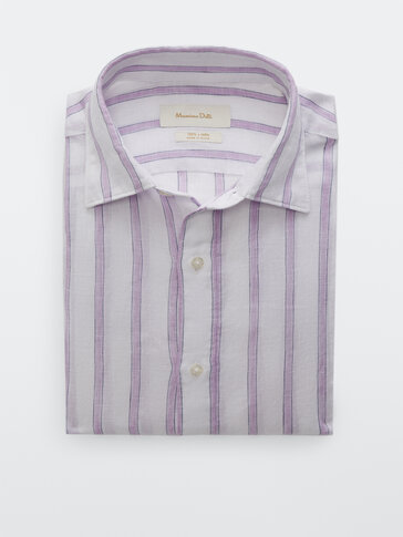 Prugasta košulja slim kroja od 100% lana