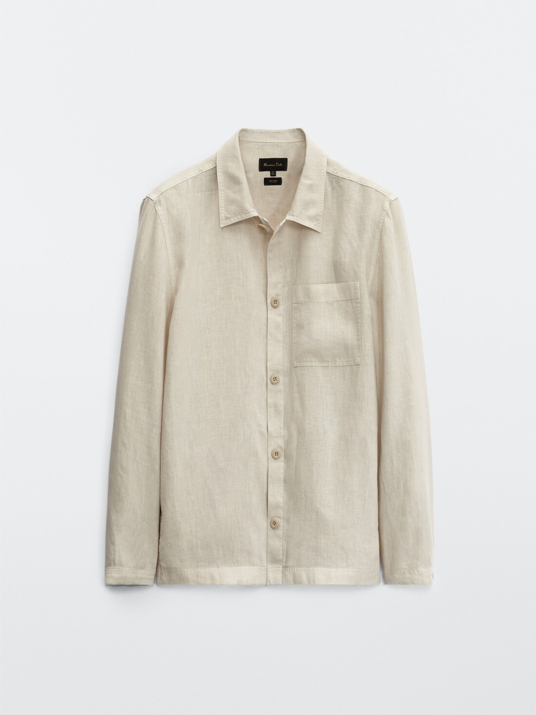 БЕЖЕВЫЙ Льняная куртка-рубашка с боковым карманом Massimo Dutti