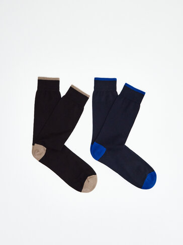 Pamuklu kontrast renk burunlu çorap paketi