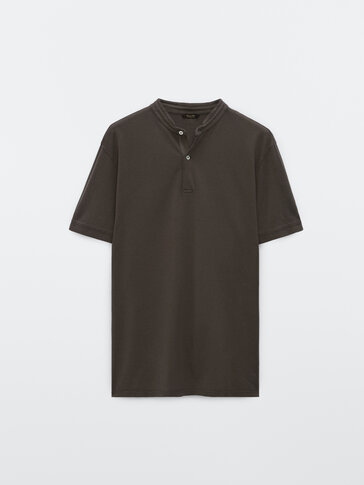 Cotton short sleeve polo shirt with stand-up collar