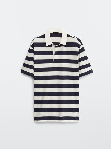 Short sleeve striped cotton polo shirt