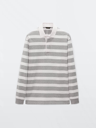 Striped cotton polo shirt with long sleeves