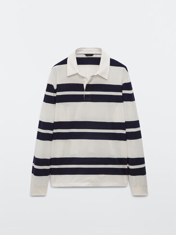 Striped cotton polo shirt with long sleeves